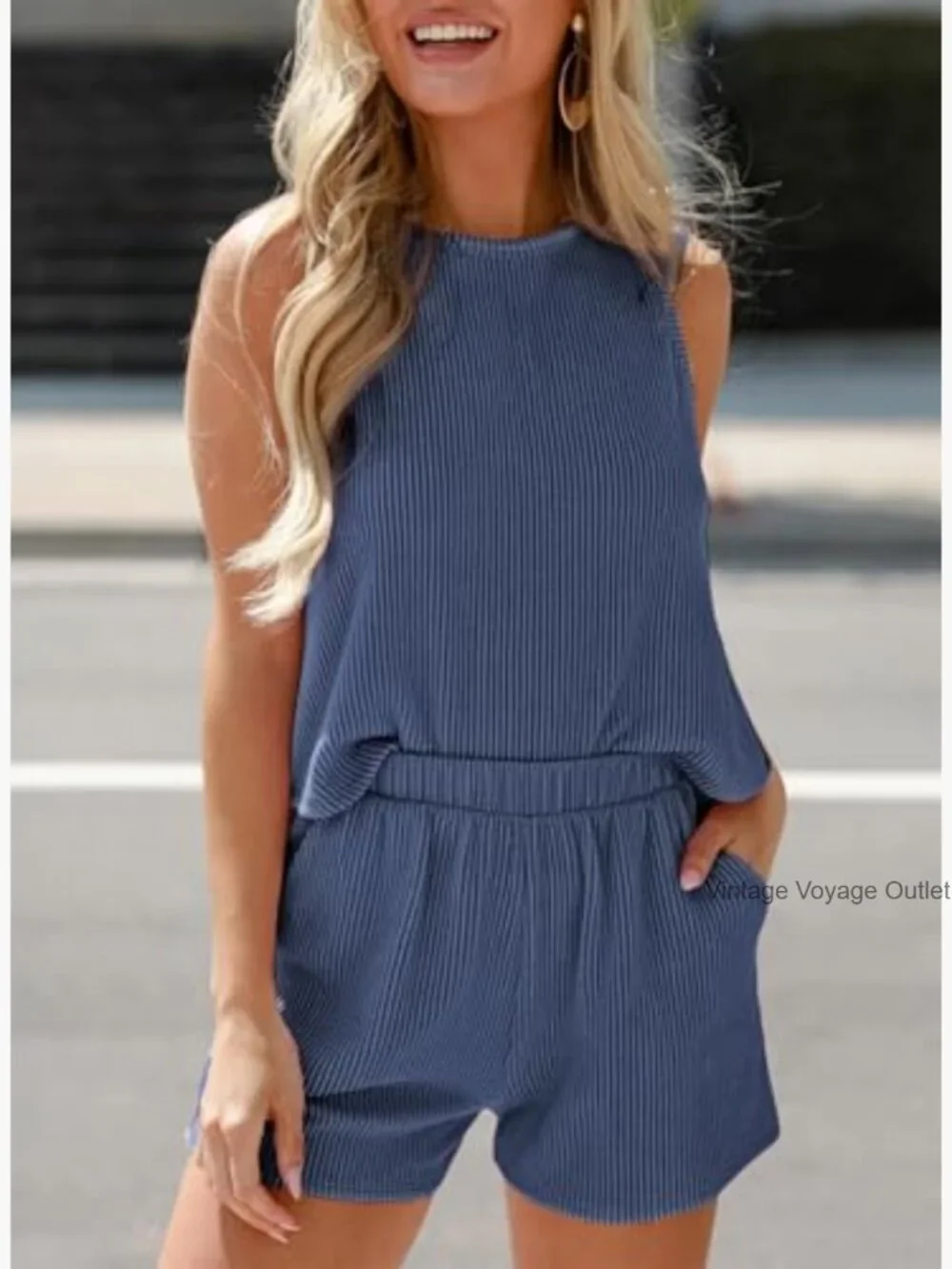 Women's Summer 2 Piece Shorts Set Matching Lounge Outfits Sleeveless - Picture 2 of 7